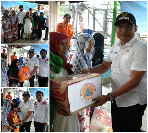 Wakil Bupati Kotabaru Syairi Mukhlis memberikan bantuan kepada korban kebakaran di Desa Baharu Utara, Kecamatan Pulau Laut Sigam